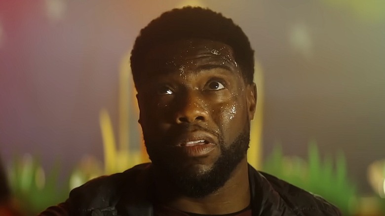 Kevin Hart scared and sweaty