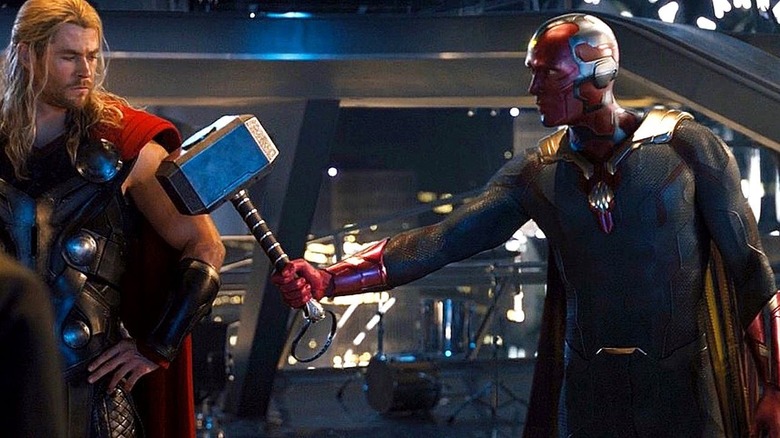 Vision hands Thor his hammer Captain America: Civil War