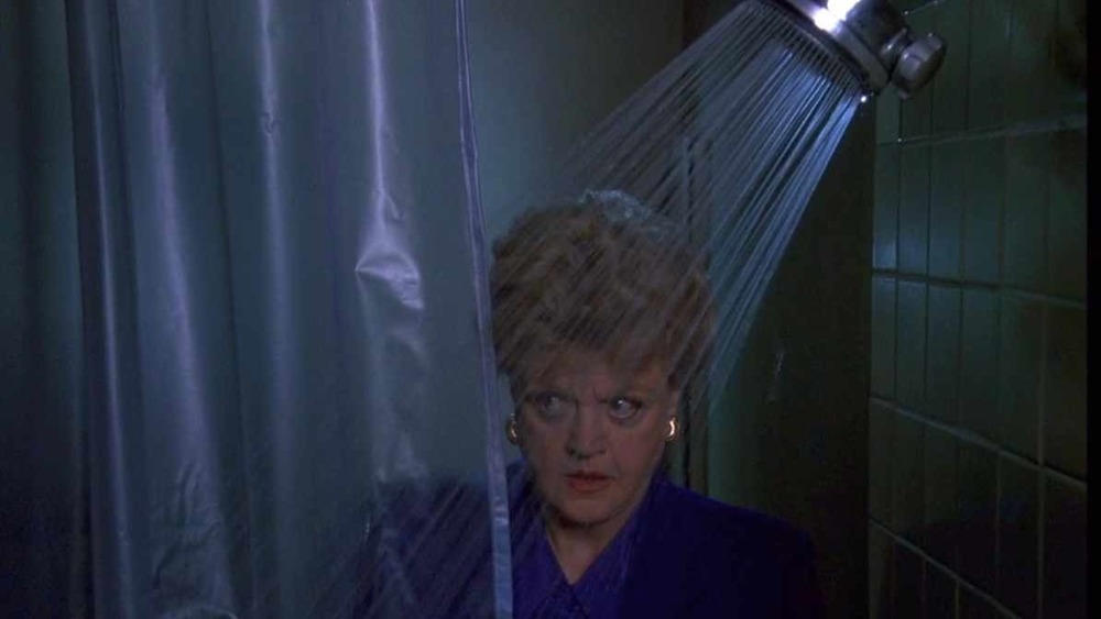 Jessica Fletcher peers into a shower Murder, She Wrote