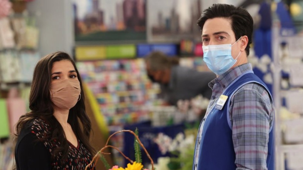 Superstore America Ferrera and Ben Feldman in face masks