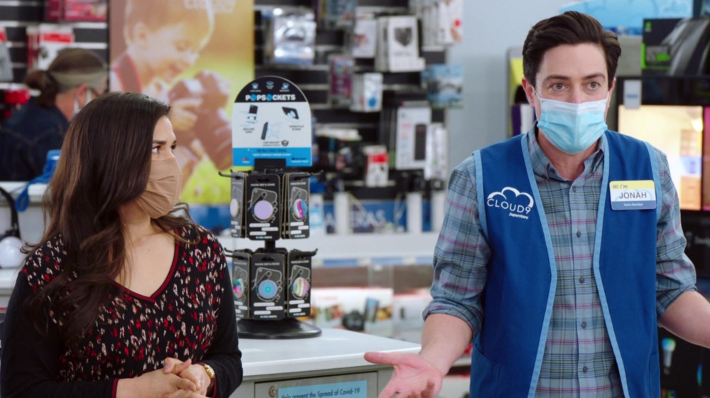 Superstore America Ferrera and Ben Feldman in face masks