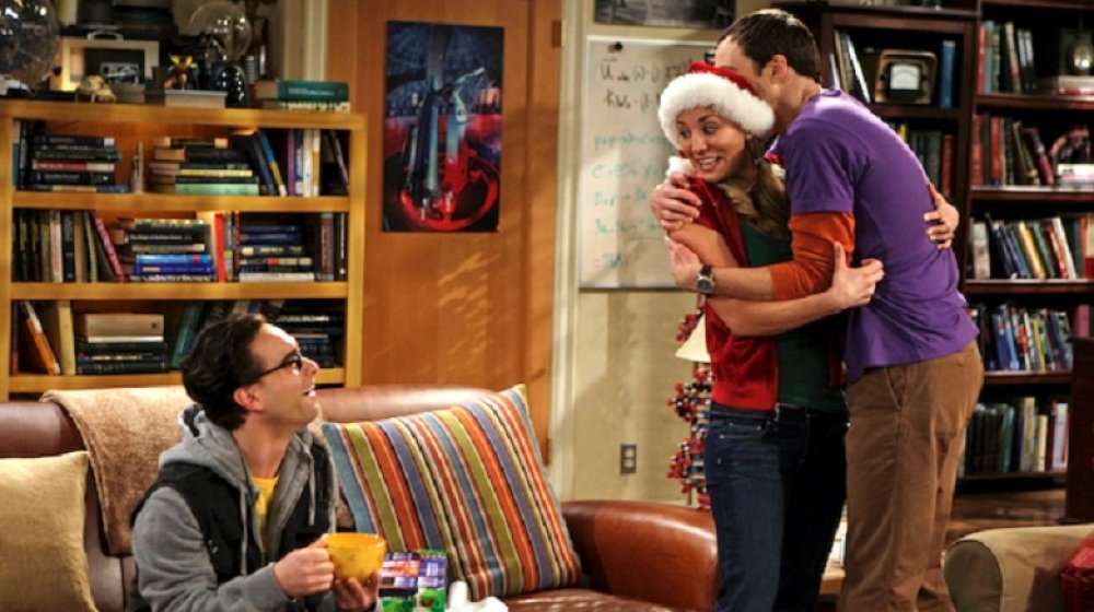 Johnny Galecki, Kaley Cuoco, and Jim Parsons as Leonard, Penny, and Sheldon on The Big Bang Theory