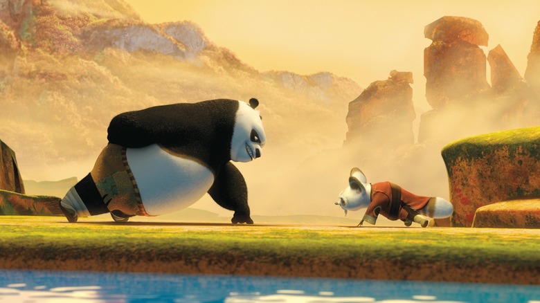 Po and Shifu train in kung fu