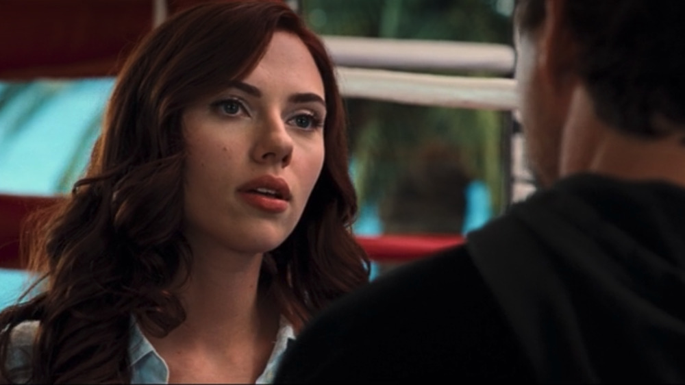 Scarlett Johansson and Robert Downey Jr. in Iron Man 2