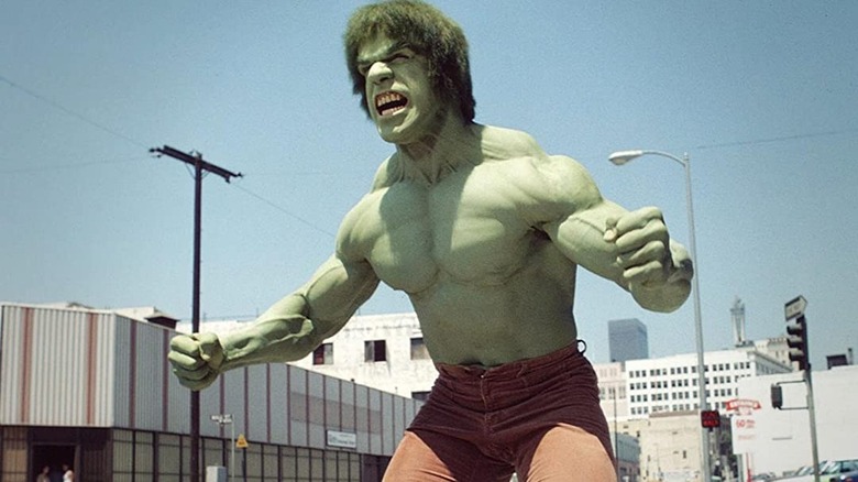 The Hulk flexing 