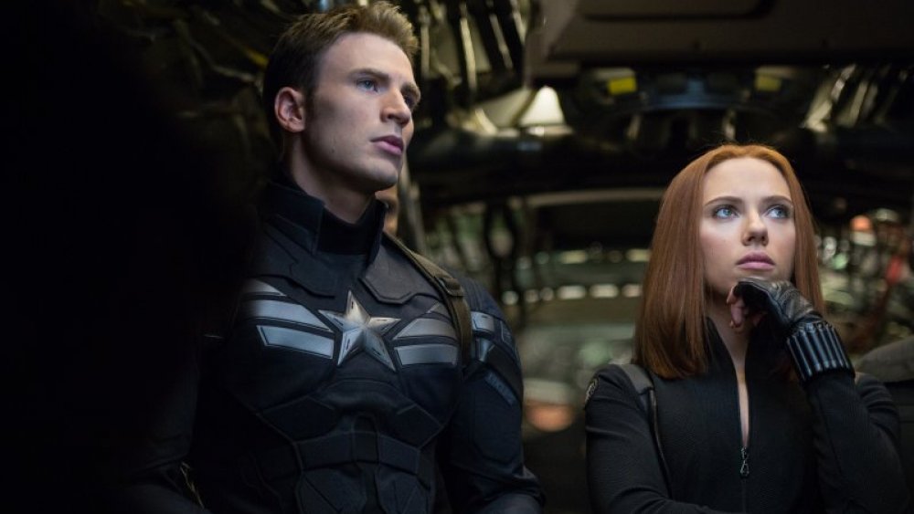 Captain America and Scarlett Johansson in Captain America: The Winter Soldier