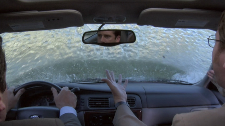 Michael Scott drives car into lake