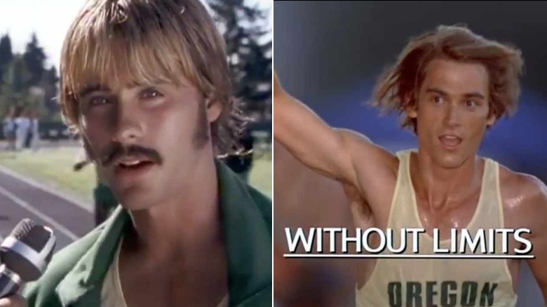 Prefontaine being interviewed and Prefontaine running