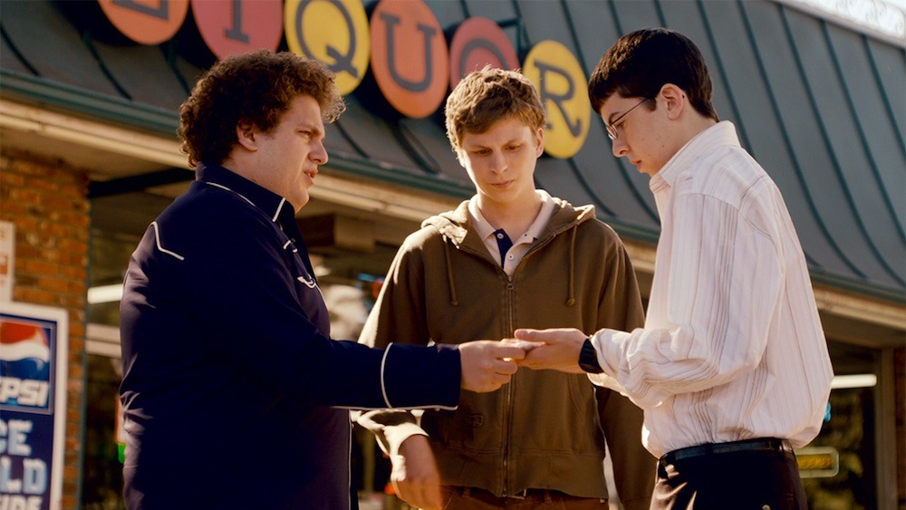 Christopher Mintz-Plasse Jonah Hill Michael Cera talking Superbad