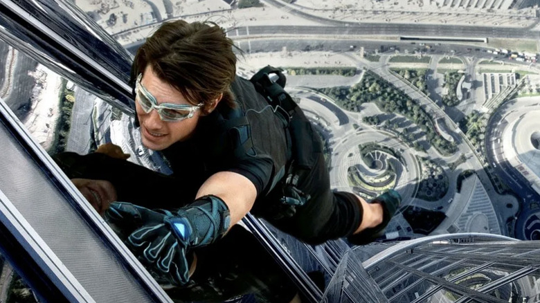 Ethan Hunt scales one of the tallest buildings in the world in Mission: Impossible - Ghost Protocol (2011)