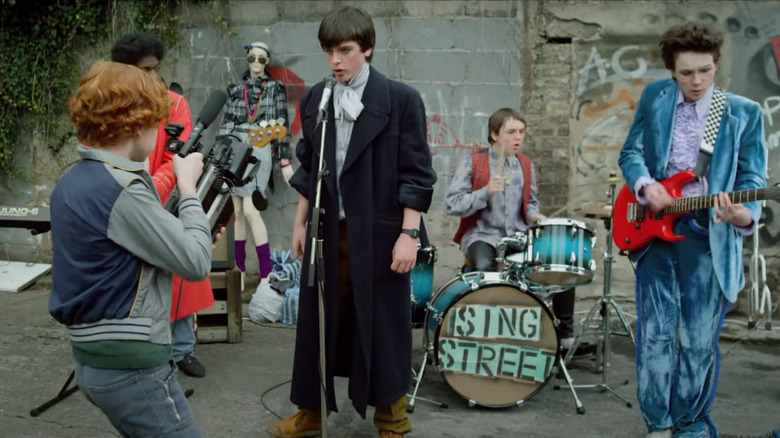 The band Sing Street shooting a music video