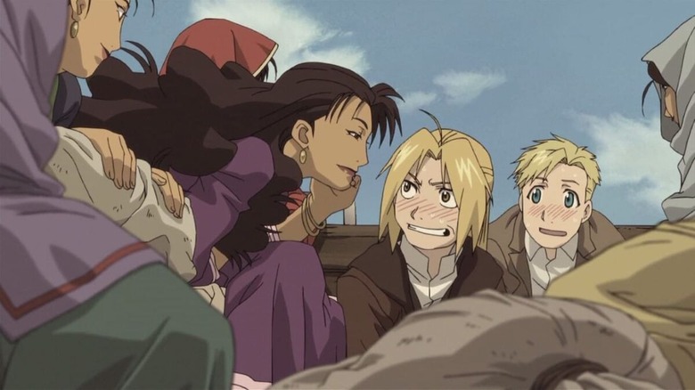 Edward and Alphonse Elric with a Roma caravan