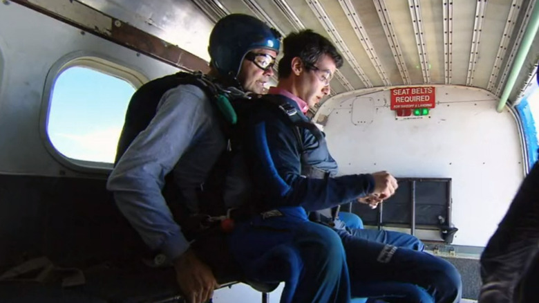 Nathan Fielder prepares to skydive