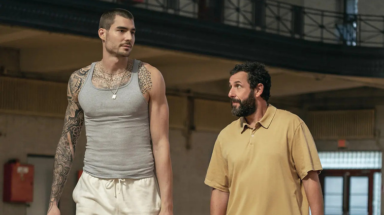 Juancho Hernangomez and Adam Sandler in Hustle