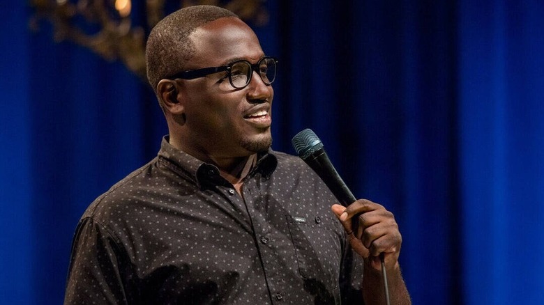 Hannibal Buress onstage performing his stand-up special Comedy Camisado