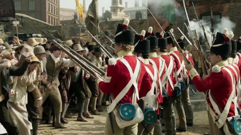 British soldiers in a standoff with English civilians