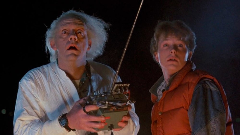 Christopher Lloyd and Michael J. Fox as Doc Brown and Marty McFly