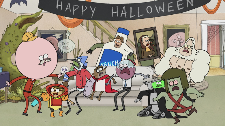 Regular Show crew having Halloween party