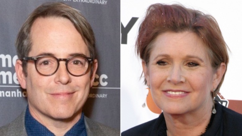 Matthew Broderick and Carrie Fisher smiling