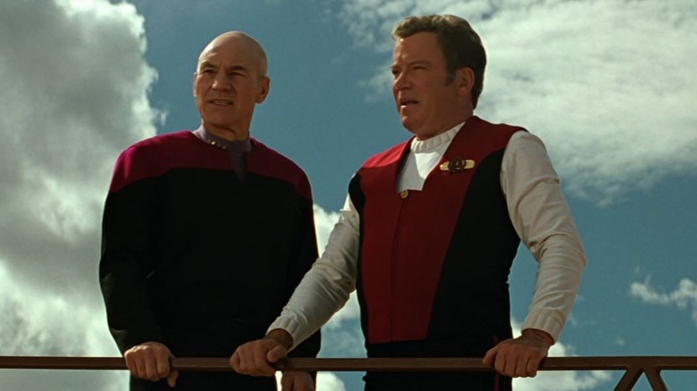 Kirk and Picard on a ledge