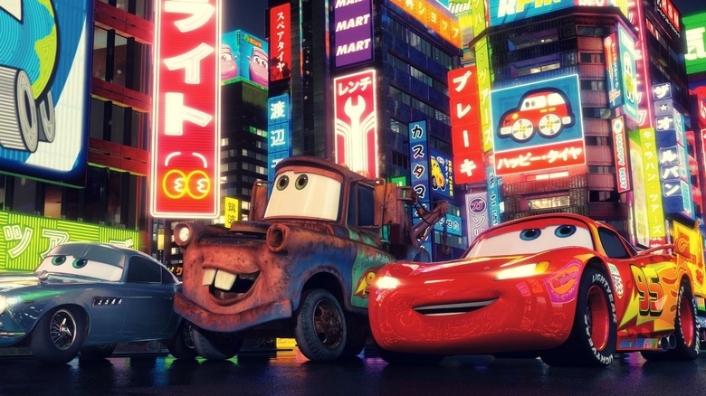 Mater and Lightning McQueen driving