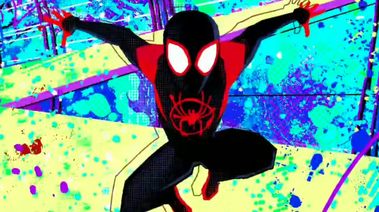 Miles Morales jumping toward the audience