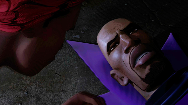 The Prowler dying and speaking to his nephew, Miles Morales