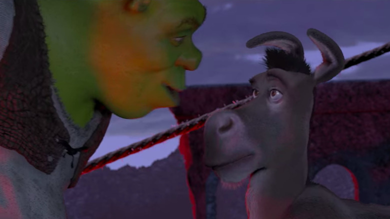 Shrek talking to Donkey