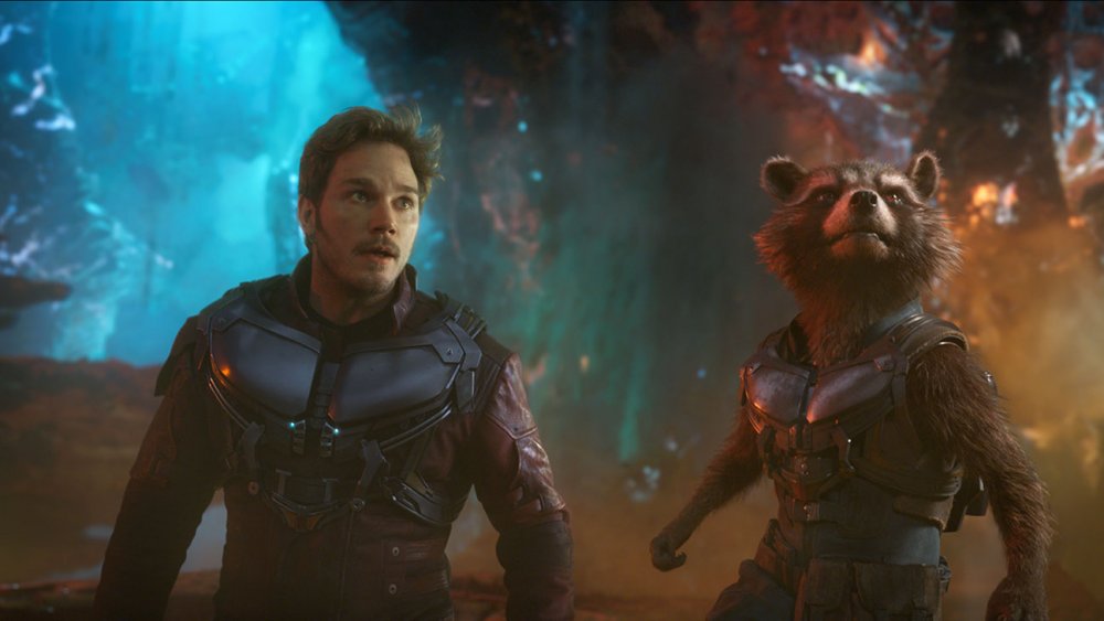 Chris Pratt as Star-Lord and Bradley Cooper as Rocket Raccoon in Guardians of the Galaxy Vol. 2