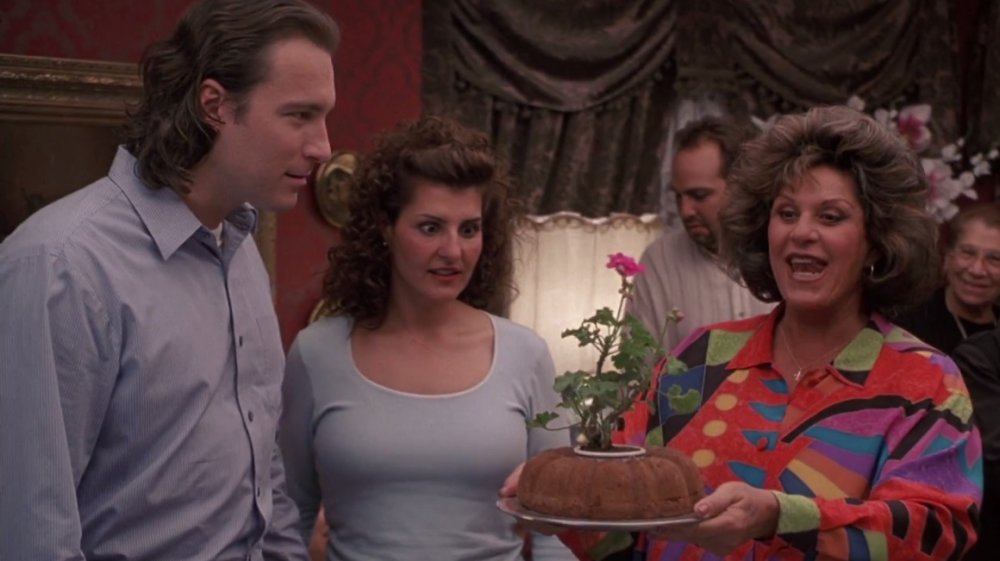 John Corbett as Ian, Nia Vardalos as Toula and Lainie Kazan as Maria in My Big Fat Greek Wedding