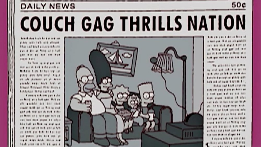 A newspaper reading COUCH GAG THRILLS NATION in "Simpson Christmas Stories" from The Simpsons