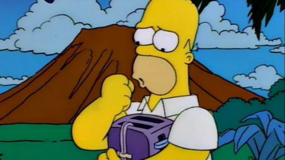 Homer holding a toaster