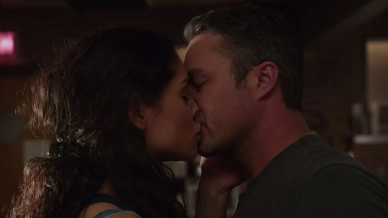 Miranda Rae Mayo and Taylor Kinney kissing