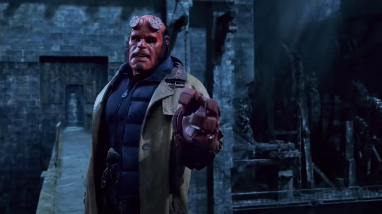 Hellboy pointing forward