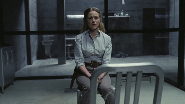 Dolores sitting on a chair in Ford's laboratory in Westworld