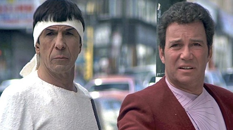 William Shatner and Leonard Nimoy on a city street 