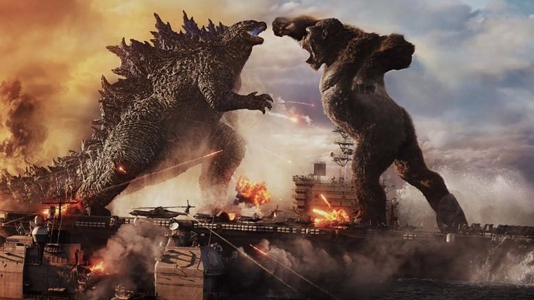 Godzilla and King Kong fighting