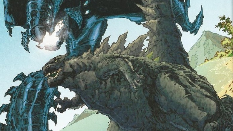 Godzilla fighting Shinomura in the comic