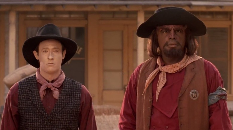 Data and Worf dressed as cowboys