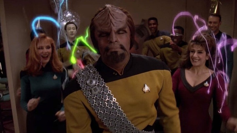 Worf annoyed by surprise party