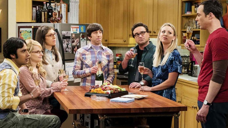 Big Bang Theory cast drinking champagne