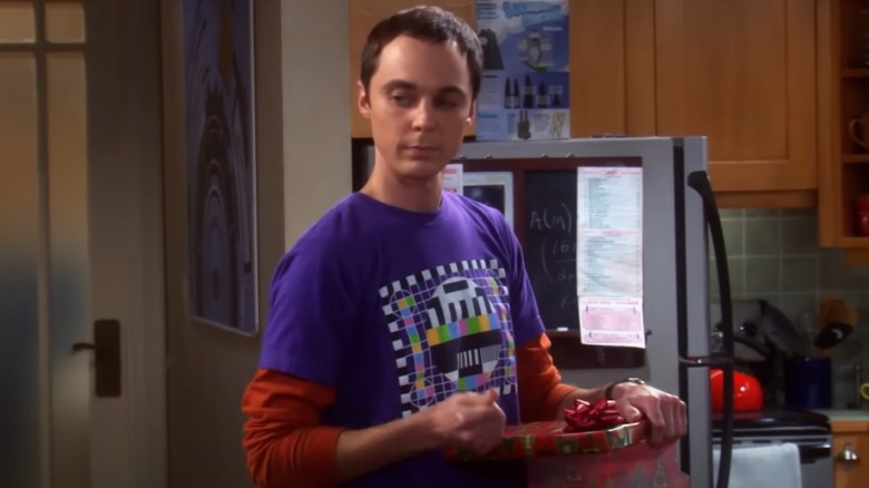 Sheldon holding gift, Big Bang Theory