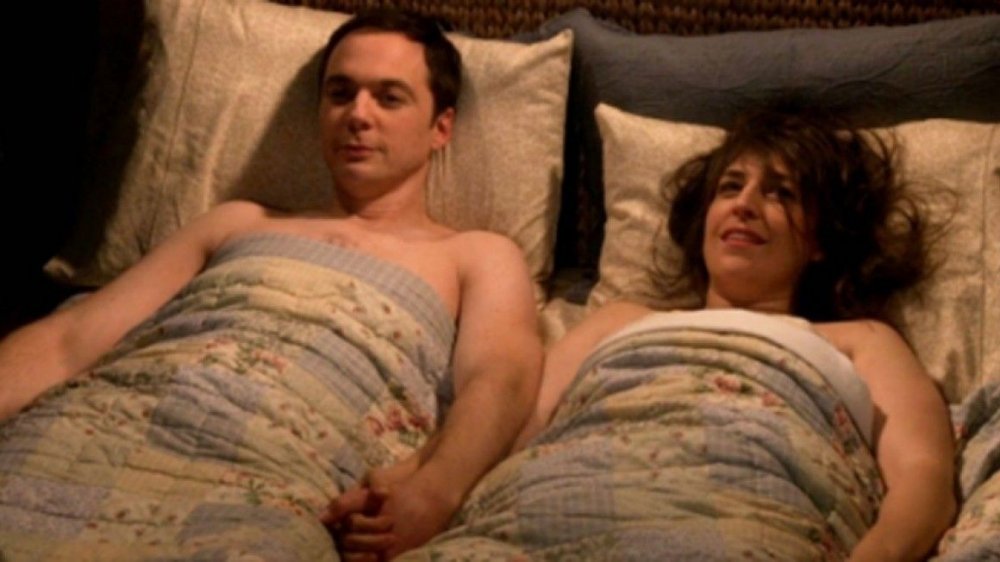 Mayim Bialik as Amy Farrah Fowler and Jim Parsons as Sheldon Cooper in CBS' The Big Bang Theory