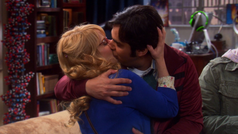 Raj and Bernadette kiss