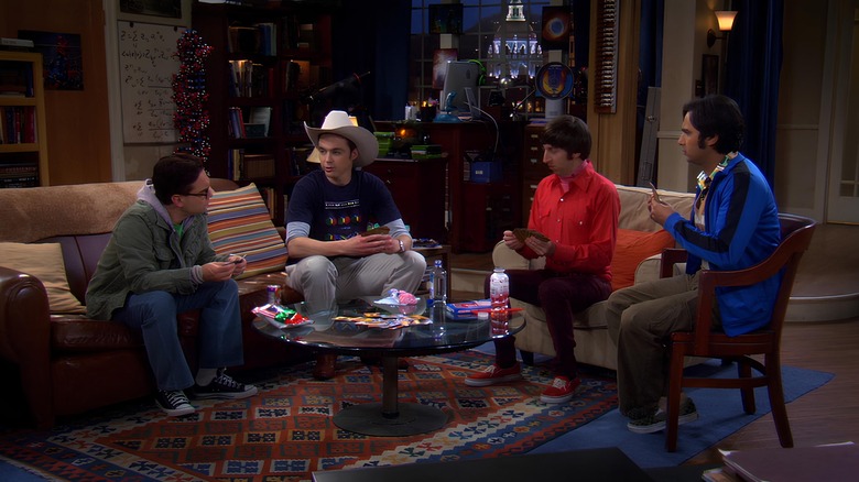 Leonard, Sheldon, Howard, and Raj playing card game