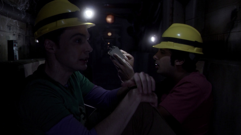 Sheldon and Raj in a tunnel