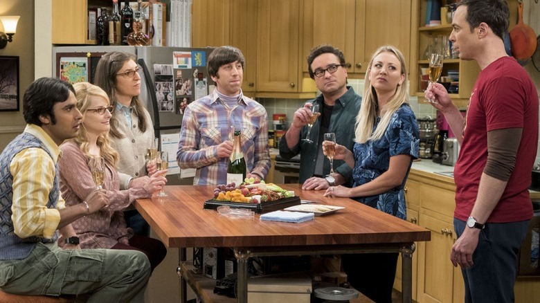 Big Bang Theory cast talking in kitchen