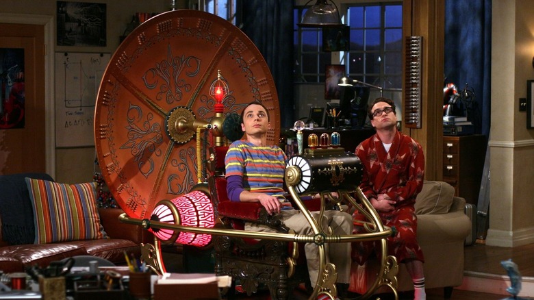 Sheldon sitting in the time machine