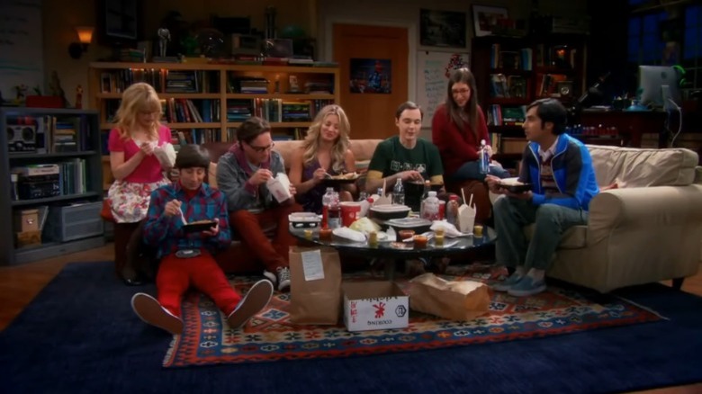 The Big Bang Theory characters eating takeout