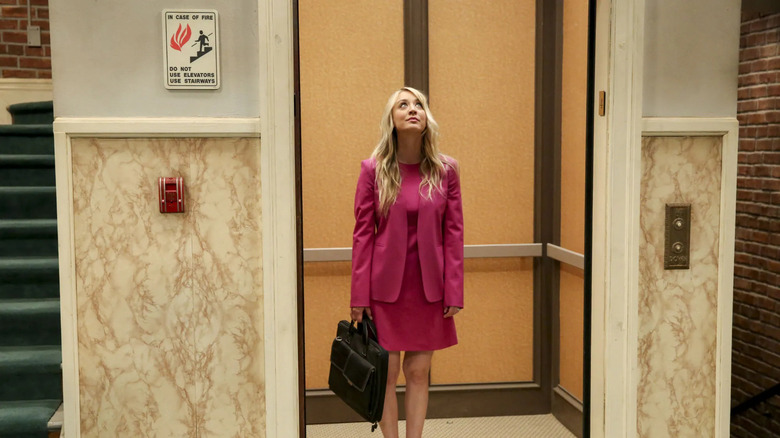 Penny inside the now-working elevator